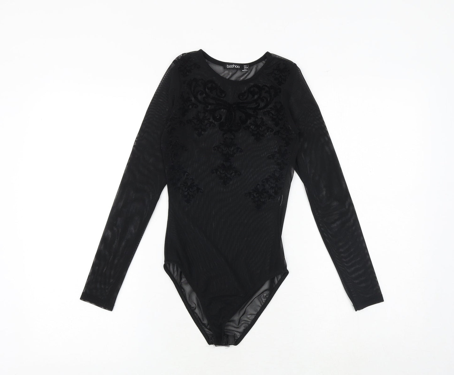 Boohoo Womens Black Polyester Bodysuit One-Piece Size 6 Snap