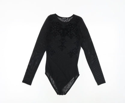 Boohoo Womens Black Polyester Bodysuit One-Piece Size 6 Snap