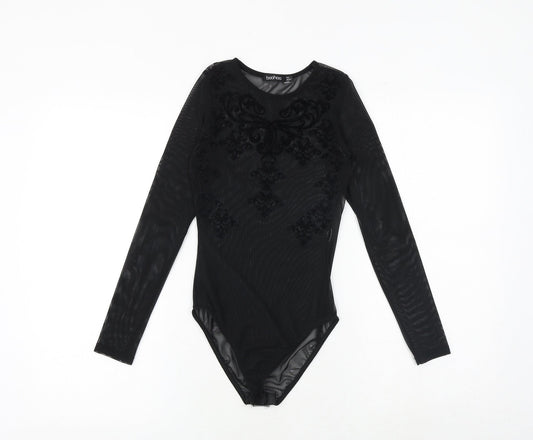 Boohoo Womens Black Polyester Bodysuit One-Piece Size 6 Snap