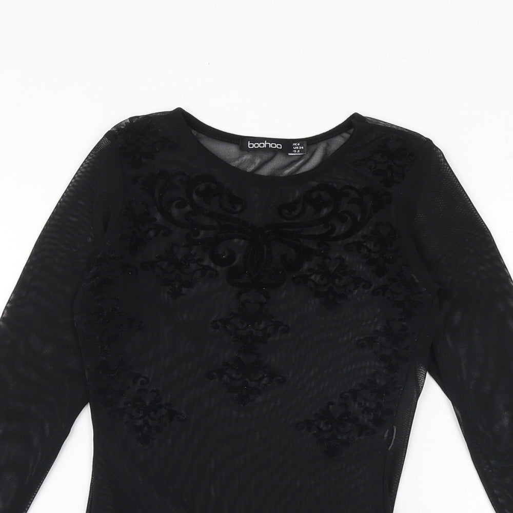 Boohoo Womens Black Polyester Bodysuit One-Piece Size 6 Snap