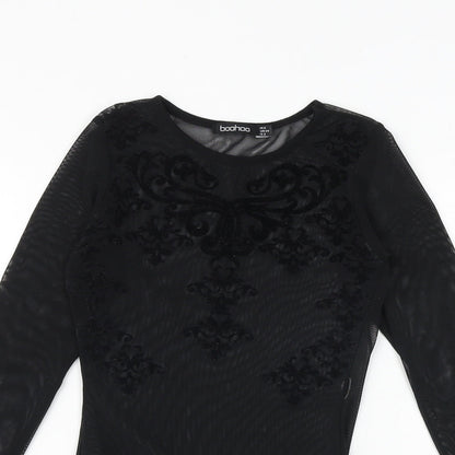 Boohoo Womens Black Polyester Bodysuit One-Piece Size 6 Snap