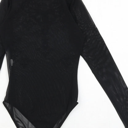 Boohoo Womens Black Polyester Bodysuit One-Piece Size 6 Snap