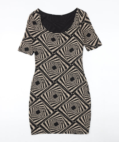 Dorothy Perkins Womens Black Geometric Viscose Bodycon Size 6 Scoop Neck Pullover