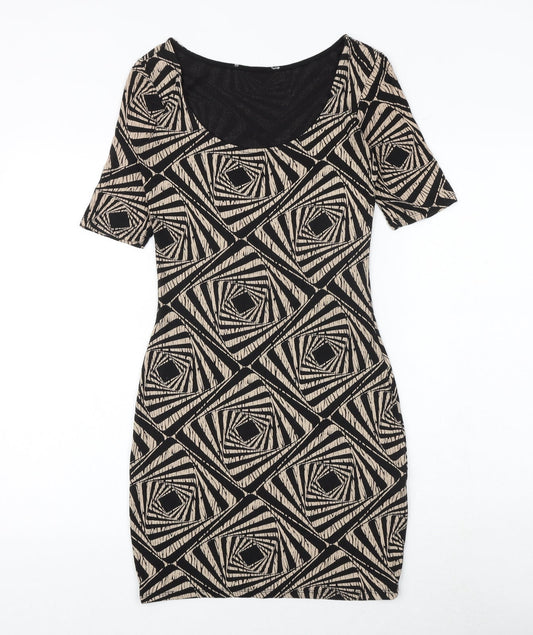 Dorothy Perkins Womens Black Geometric Viscose Bodycon Size 6 Scoop Neck Pullover