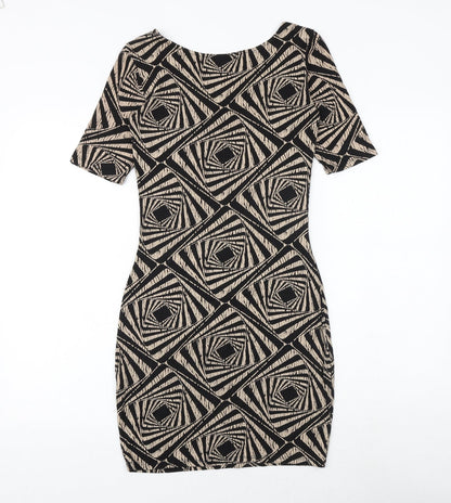 Dorothy Perkins Womens Black Geometric Viscose Bodycon Size 6 Scoop Neck Pullover
