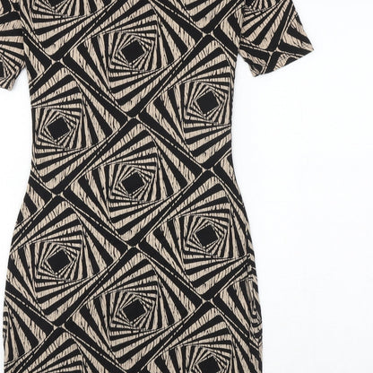 Dorothy Perkins Womens Black Geometric Viscose Bodycon Size 6 Scoop Neck Pullover