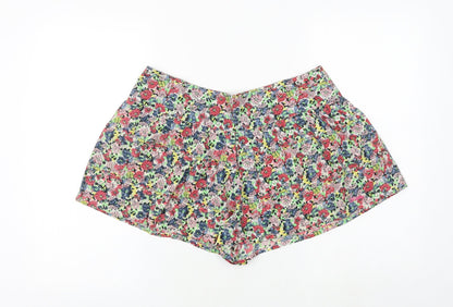 Ribbon Womens Multicoloured Floral 100% Cotton Hot Pants Shorts Size 12 Regular Zip