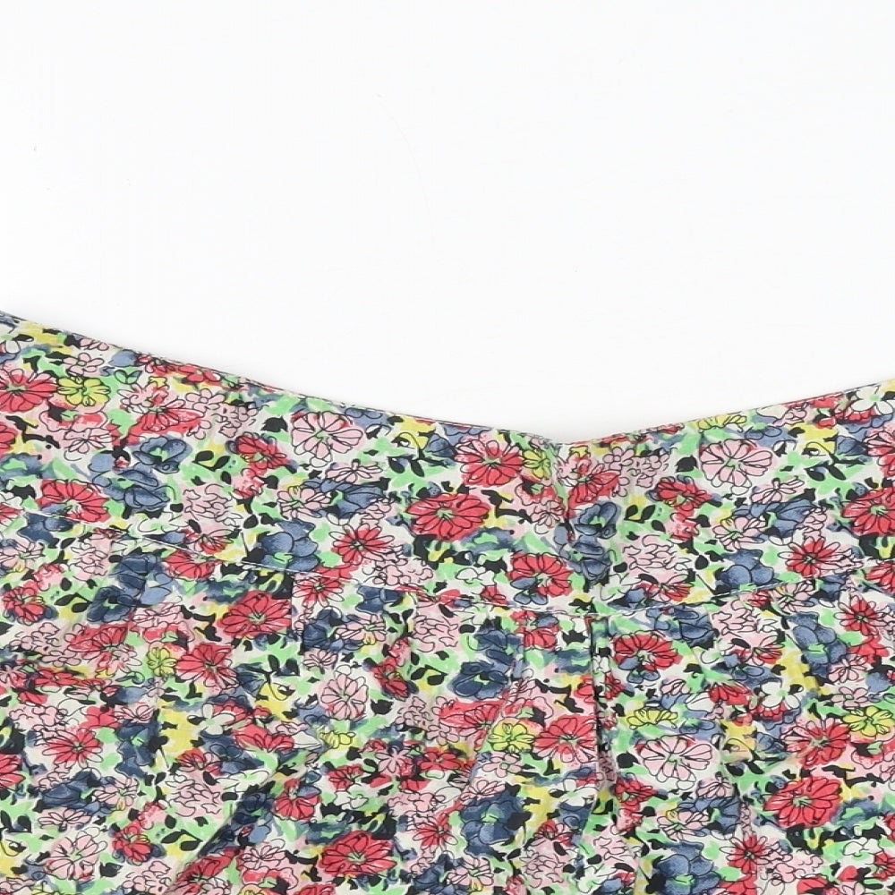 Ribbon Womens Multicoloured Floral 100% Cotton Hot Pants Shorts Size 12 Regular Zip