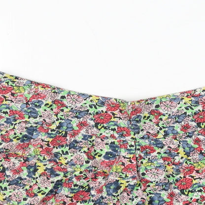 Ribbon Womens Multicoloured Floral 100% Cotton Hot Pants Shorts Size 12 Regular Zip