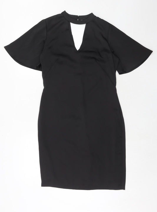 NEXT Womens Black Polyester Shift Size 10 Halter Hook & Eye