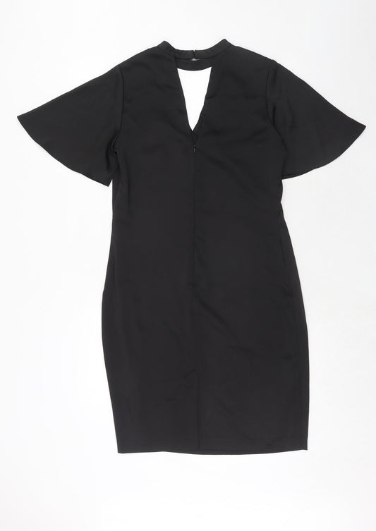 NEXT Womens Black Polyester Shift Size 10 Halter Hook & Eye
