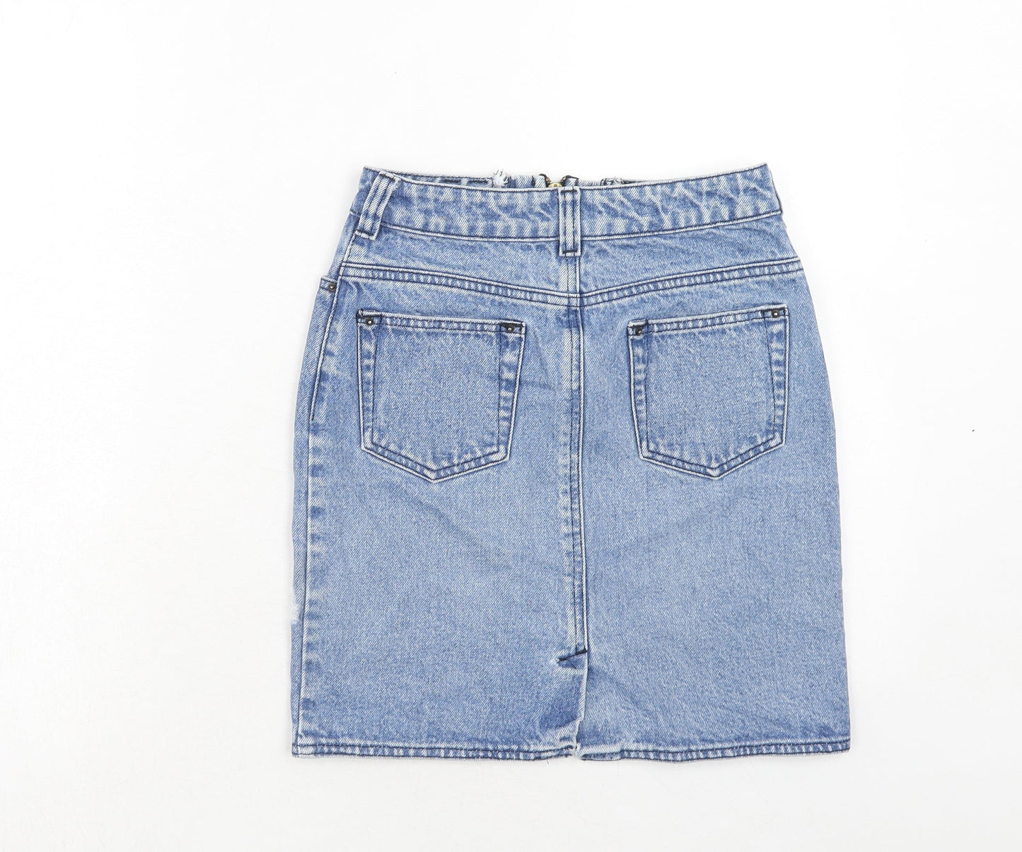 WareDenim Womens Blue Cotton A-Line Skirt Size 8 Zip