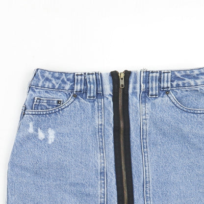WareDenim Womens Blue Cotton A-Line Skirt Size 8 Zip
