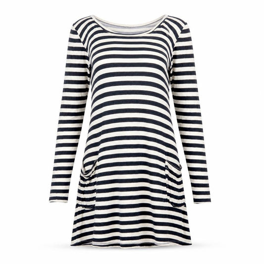 Tresspass Womens Blue Striped Viscose T-Shirt Dress Size S Boat Neck Pullover