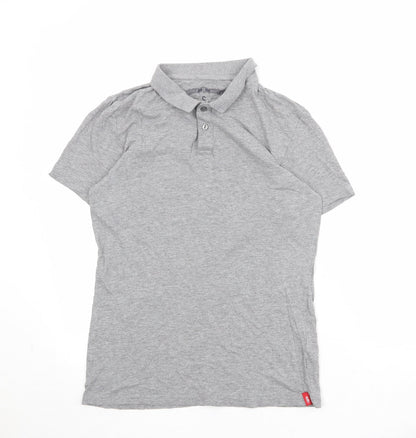 EDC Mens Grey Cotton Polo Size S Collared Button