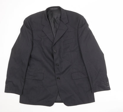 Mens UK Size 44 Pinstripe Regular Black Suit Jacket