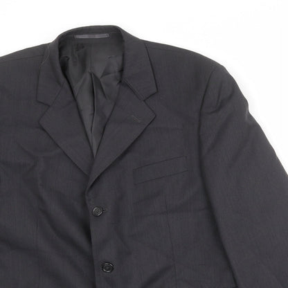 Mens UK Size 44 Pinstripe Regular Black Suit Jacket