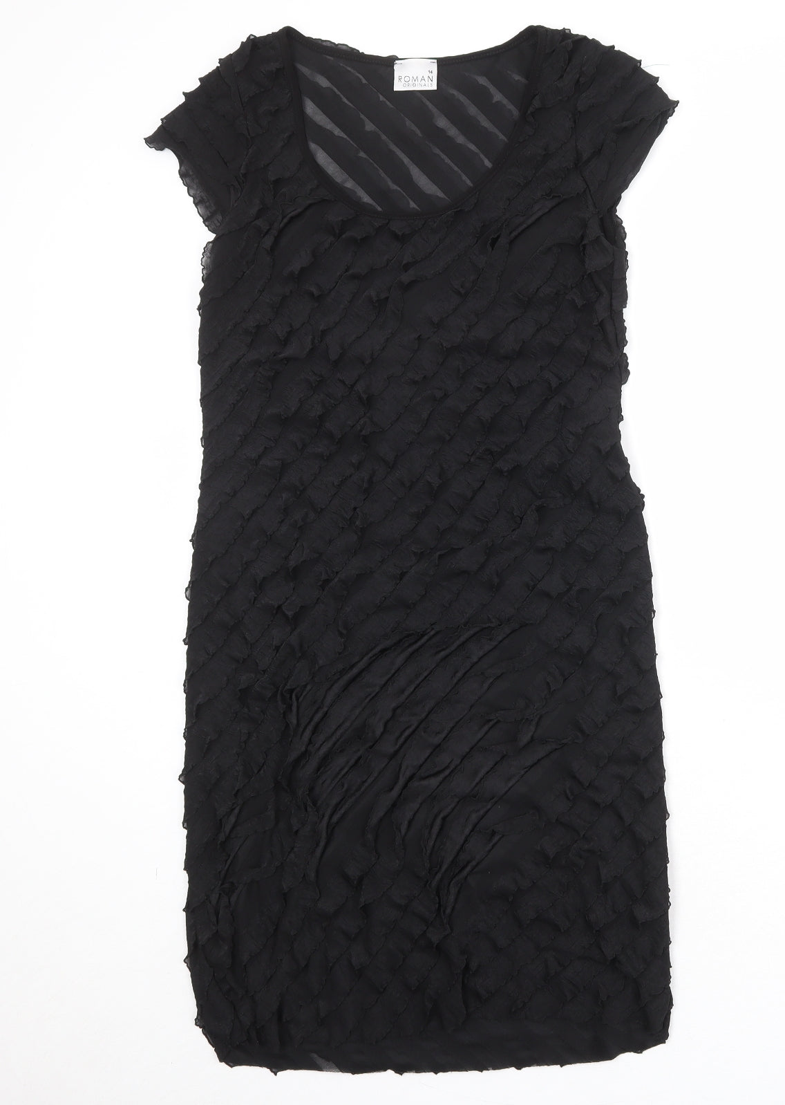 Roman Womens Black Geometric Polyester A-Line Size 14 Round Neck Pullover