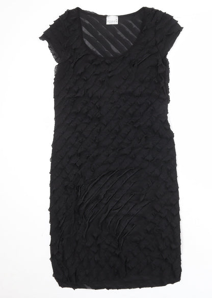 Roman Womens Black Geometric Polyester A-Line Size 14 Round Neck Pullover