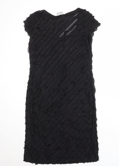 Roman Womens Black Geometric Polyester A-Line Size 14 Round Neck Pullover