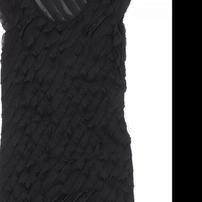 Roman Womens Black Geometric Polyester A-Line Size 14 Round Neck Pullover