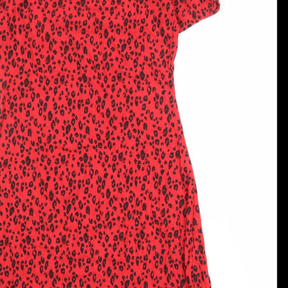 NEXT Womens Red Animal Print Viscose A-Line Size 8 V-Neck Pullover - Leopard Pattern