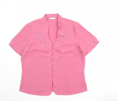 Womens UK Size 14 Marks and Spencer Pink Basic Button-Up