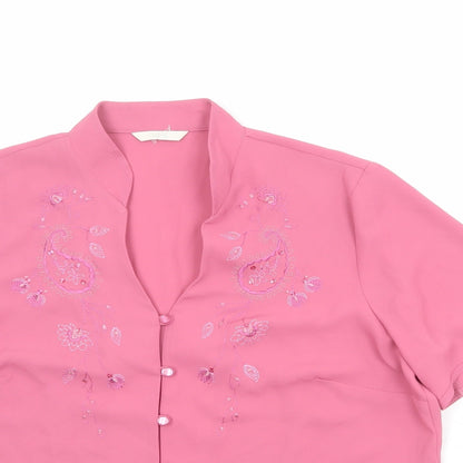 Womens UK Size 14 Marks and Spencer Pink Basic Button-Up