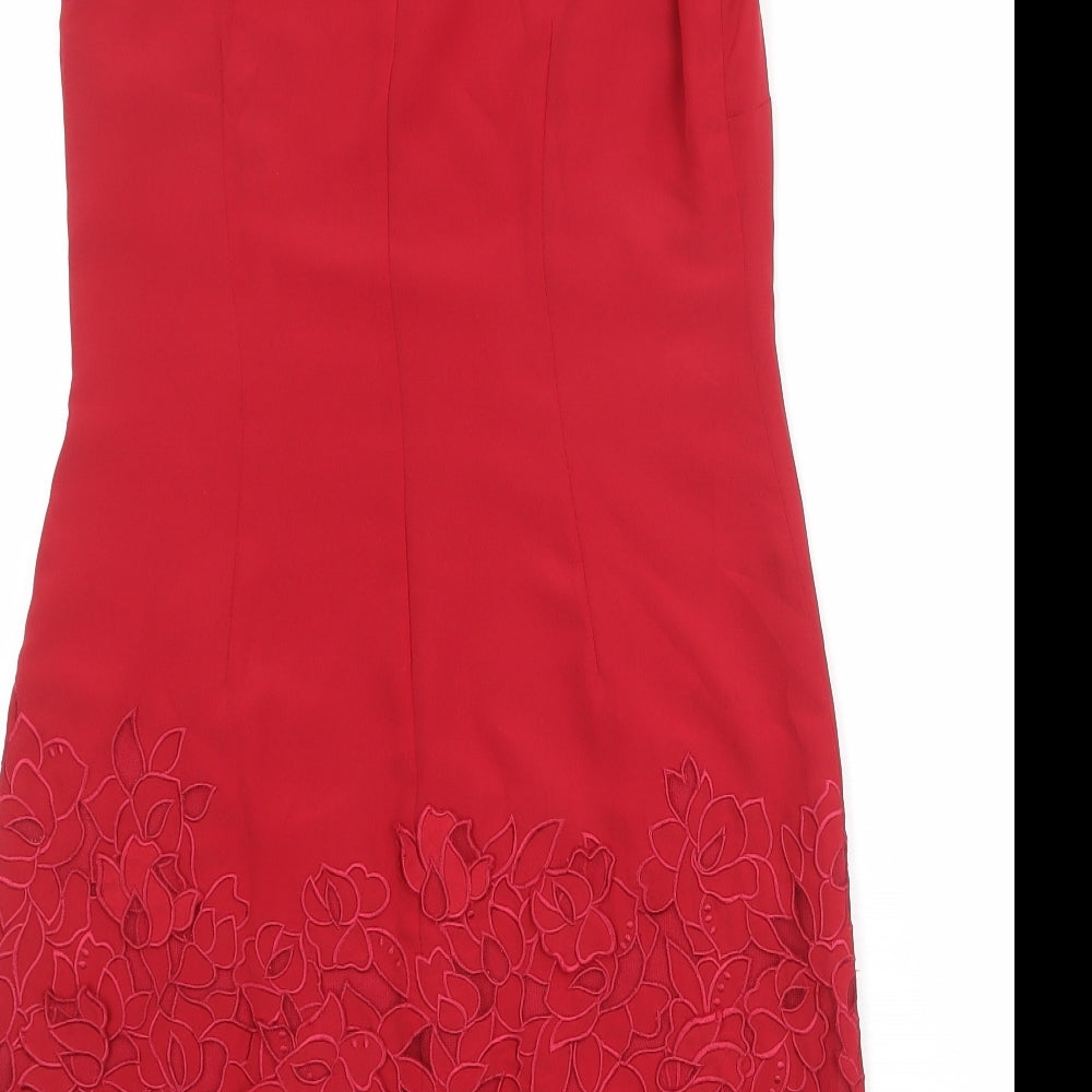 Coast Womens Red Polyester Shift Size 8 Boat Neck Button - Floral Detail