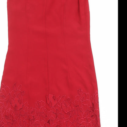 Coast Womens Red Polyester Shift Size 8 Boat Neck Button - Floral Detail