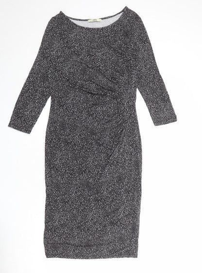 Oasis Womens Black Animal Print Viscose Sheath Size M Boat Neck Pullover