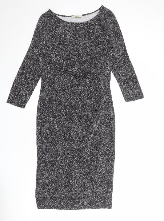 Oasis Womens Black Animal Print Viscose Sheath Size M Boat Neck Pullover