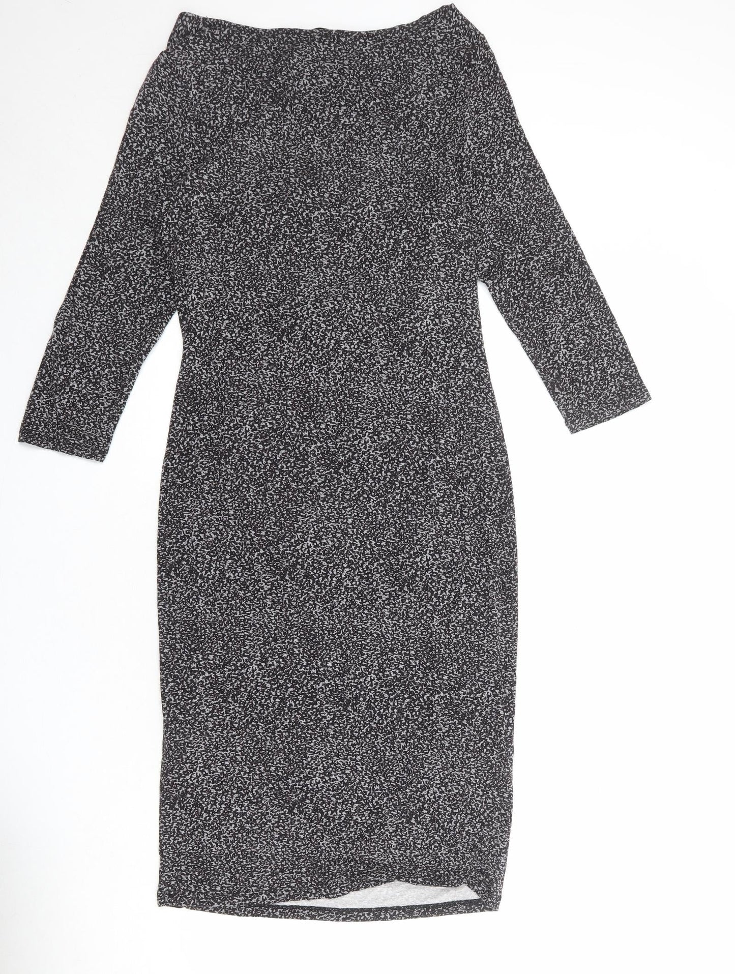 Oasis Womens Black Animal Print Viscose Sheath Size M Boat Neck Pullover