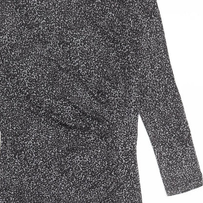 Oasis Womens Black Animal Print Viscose Sheath Size M Boat Neck Pullover