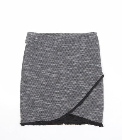 New Look Womens Grey Geometric Polyester A-Line Skirt Size 6 Zip