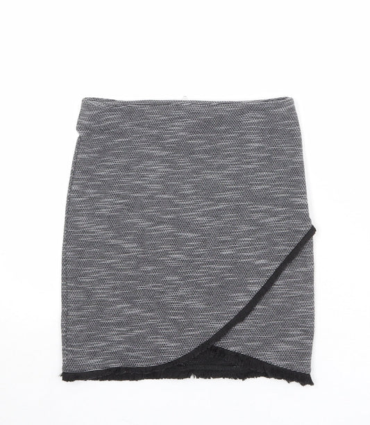 New Look Womens Grey Geometric Polyester A-Line Skirt Size 6 Zip