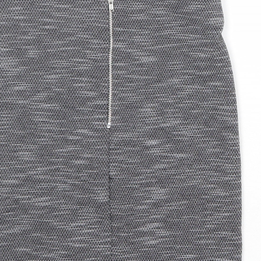 New Look Womens Grey Geometric Polyester A-Line Skirt Size 6 Zip