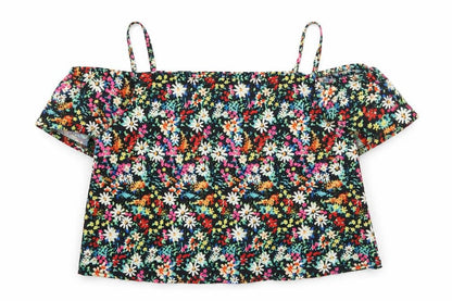 Front view of M&Co girls’ multicoloured floral polyester basic blouse, years off the shoulder pullover - cold shoulder