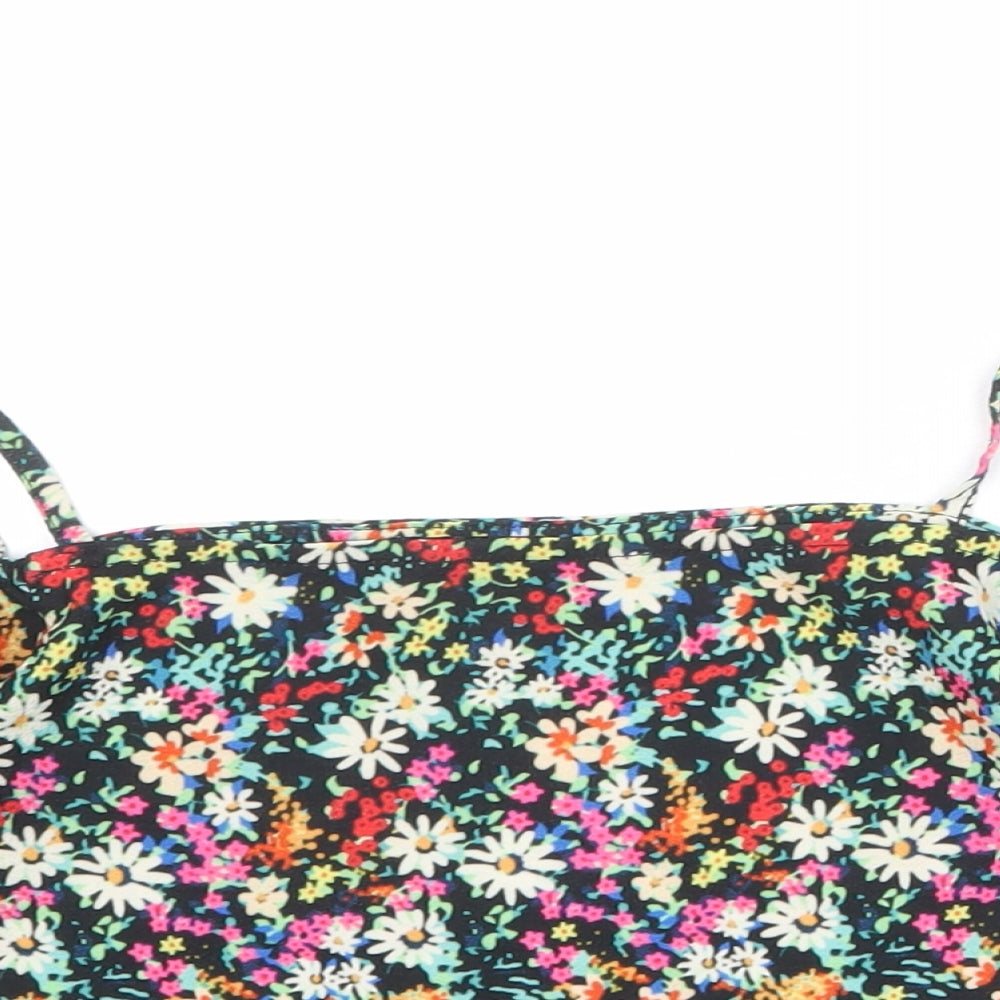 Close-up detail of M&Co girls’ multicoloured floral polyester basic blouse, years off the shoulder pullover - cold shoulder