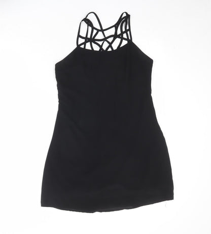 Boohoo Womens Black Polyester Slip Dress Size 10 Round Neck Zip - Cross Strap Detail