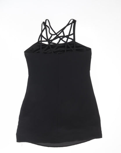 Boohoo Womens Black Polyester Slip Dress Size 10 Round Neck Zip - Cross Strap Detail