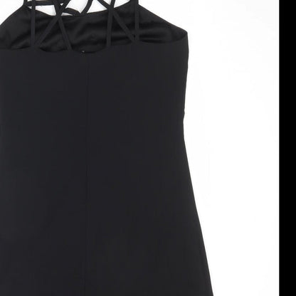 Boohoo Womens Black Polyester Slip Dress Size 10 Round Neck Zip - Cross Strap Detail