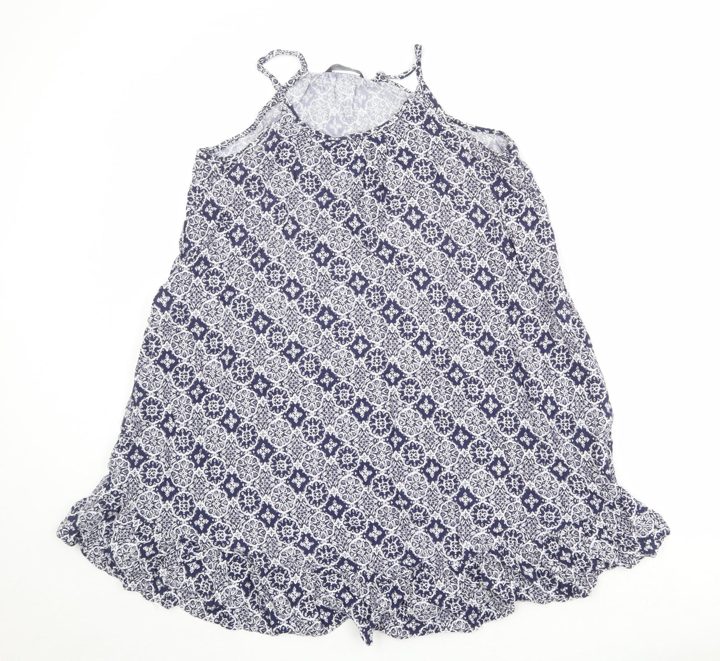 Marks and Spencer Womens Blue Geometric Viscose Slip Dress Size 14 Scoop Neck Pullover