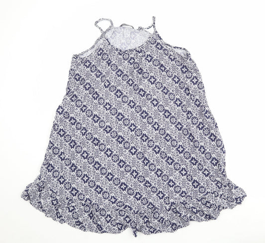 Marks and Spencer Womens Blue Geometric Viscose Slip Dress Size 14 Scoop Neck Pullover