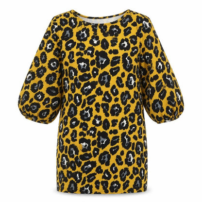 Boohoo Womens Yellow Animal Print Polyester Sheath Size 12 Boat Neck Pullover - Leopard Print