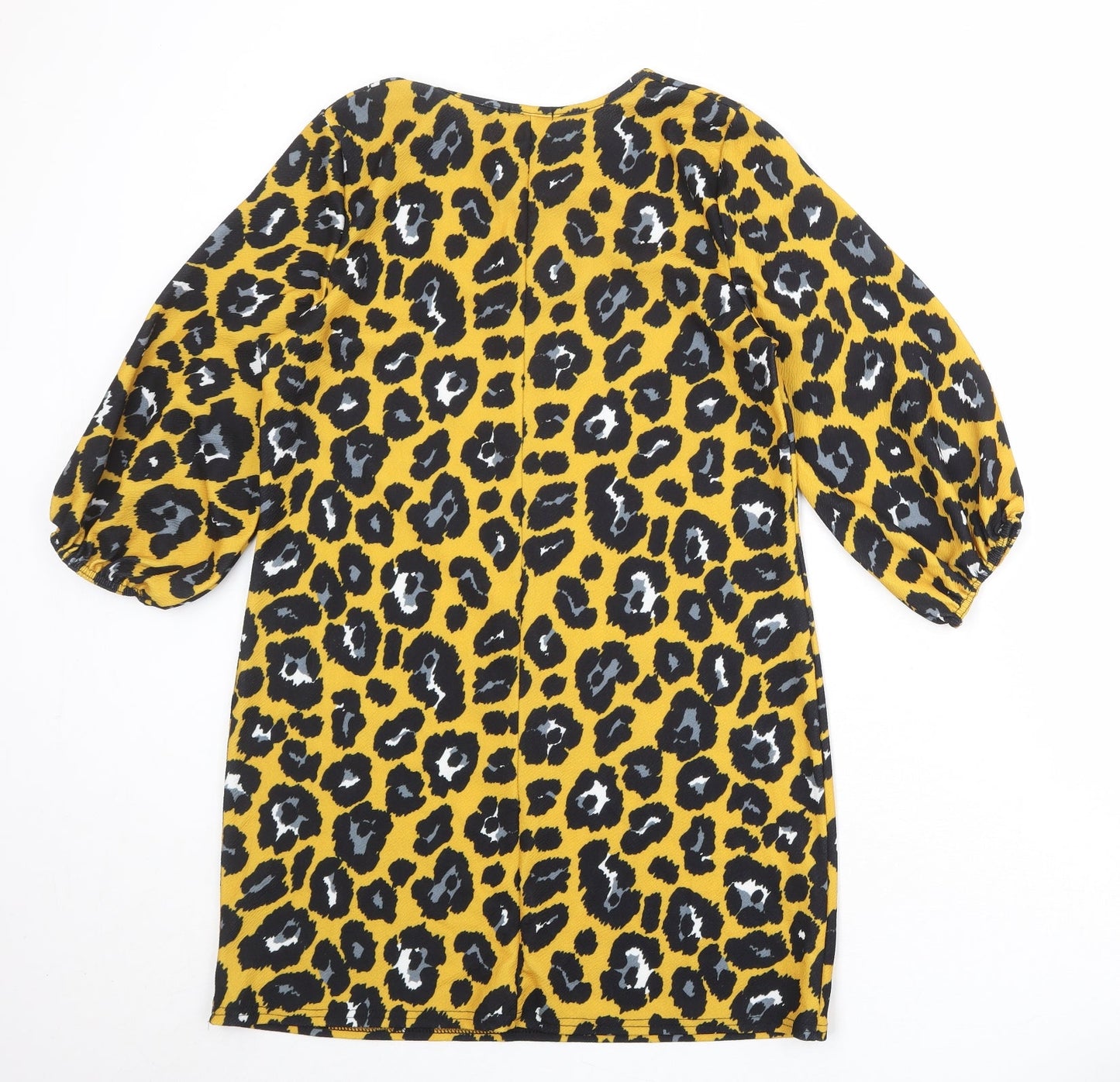 Boohoo Womens Yellow Animal Print Polyester Sheath Size 12 Boat Neck Pullover - Leopard Print