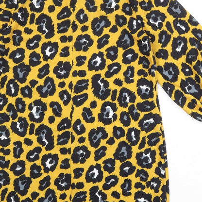 Boohoo Womens Yellow Animal Print Polyester Sheath Size 12 Boat Neck Pullover - Leopard Print