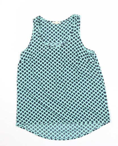 Pleonie Womens Blue Geometric Polyester Basic Tank Size XS Scoop Neck