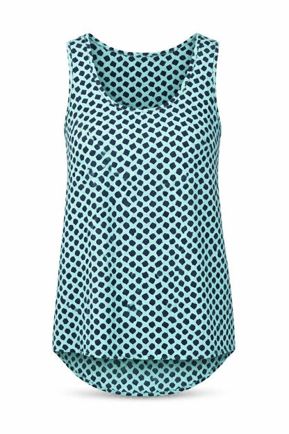Pleonie Womens Blue Geometric Polyester Basic Tank Size XS Scoop Neck