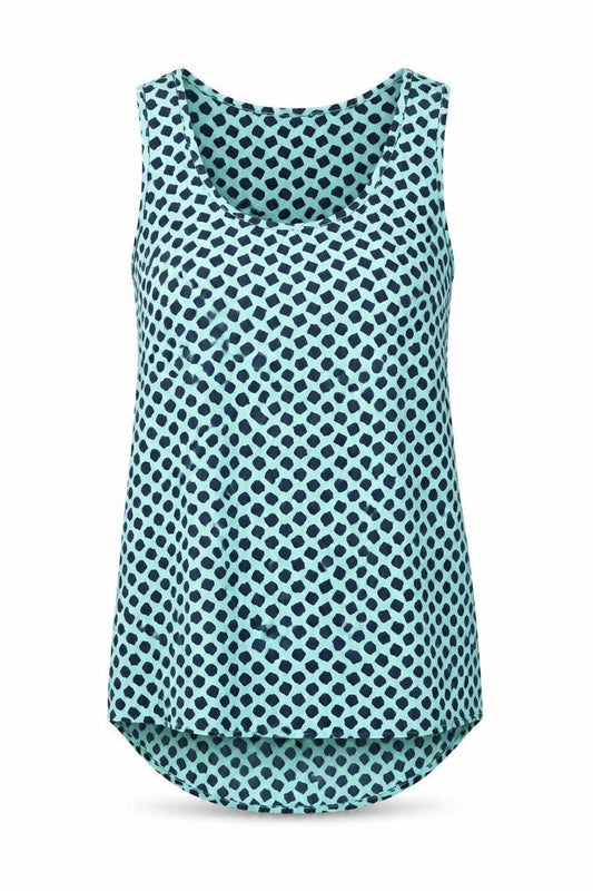 Pleonie Womens Blue Geometric Polyester Basic Tank Size XS Scoop Neck